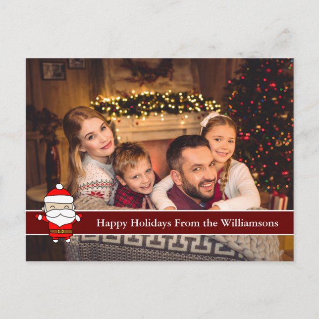 Carte Postale Happy Holidays Full Card Photo et jolie Père Noël (Devant)