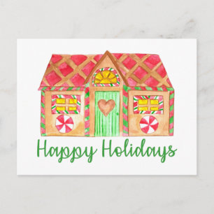 Carte Postale Happy Holidays Maison en pain d'épices