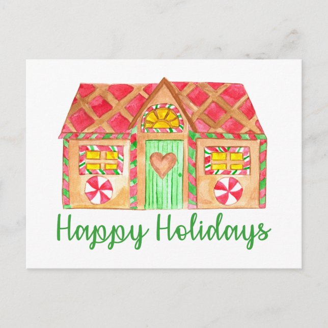 Carte Postale Happy Holidays Maison en pain d'épices (Devant)