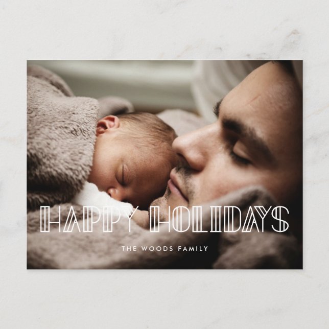 Carte Postale Happy Holidays Retro art déco script photo (Devant)