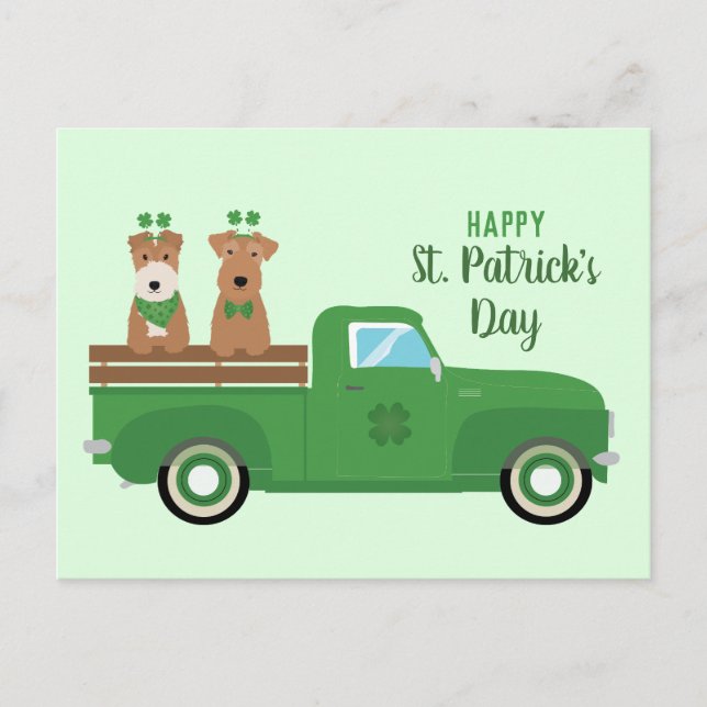 Carte Postale Happy Jour de la Saint Patrick Fil Fox Terrier chi (Devant)