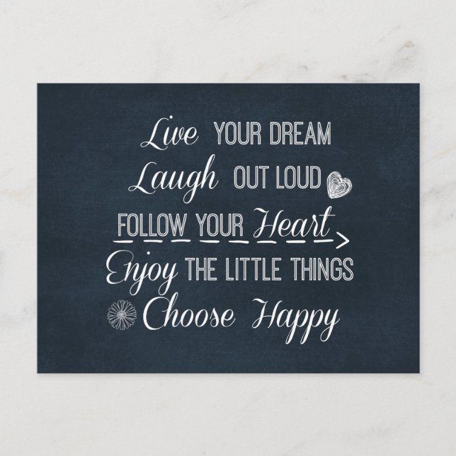 Carte Postale Happy Life Rules Citations Affirmations (Devant)