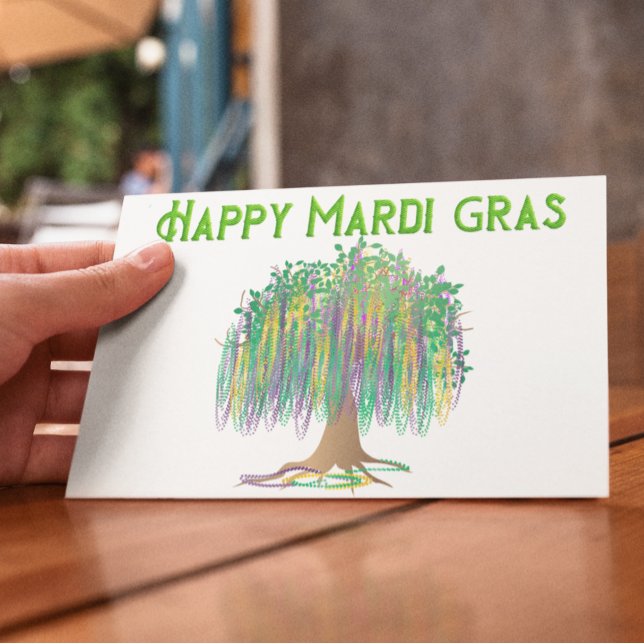 Carte Postale Happy Mardi Gras perles arbre (Créateur téléchargé)