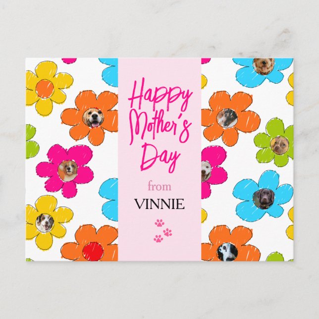Carte Postale Happy Mother's Day mignon Flower Dog Photo Collage (Devant)