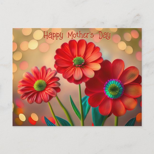 Carte Postale Happy Mother's Day Three Red Daisies Custom Text (Devant)