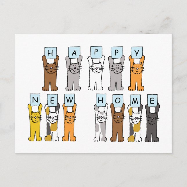 Carte Postale Happy New Home Cute Cartoon Cats (Devant)