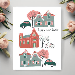 Carte Postale Happy New Home Félicitations Ménage Ménage Cute