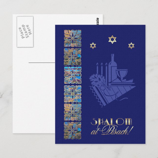 Carte Postale Happy Passover Star of David et Seder Table Icons (Devant / Derrière)