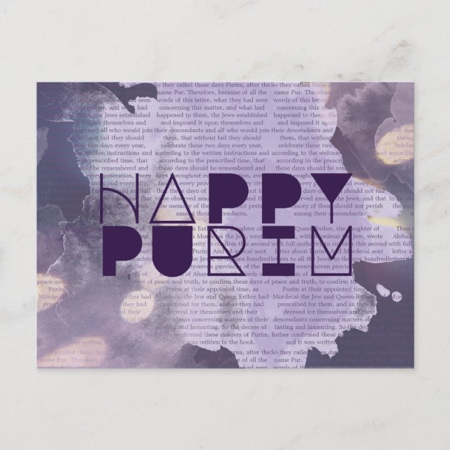 Carte Postale HAPPY PURIM in Purple with Esther Story (Devant)