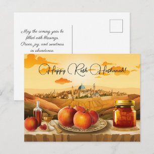 Carte Postale Happy Rosh Hashanah avec Dome of Rock & Apple