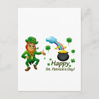 Carte Postale Happy Saint Patrick's Day Leprechaun Rainbow 