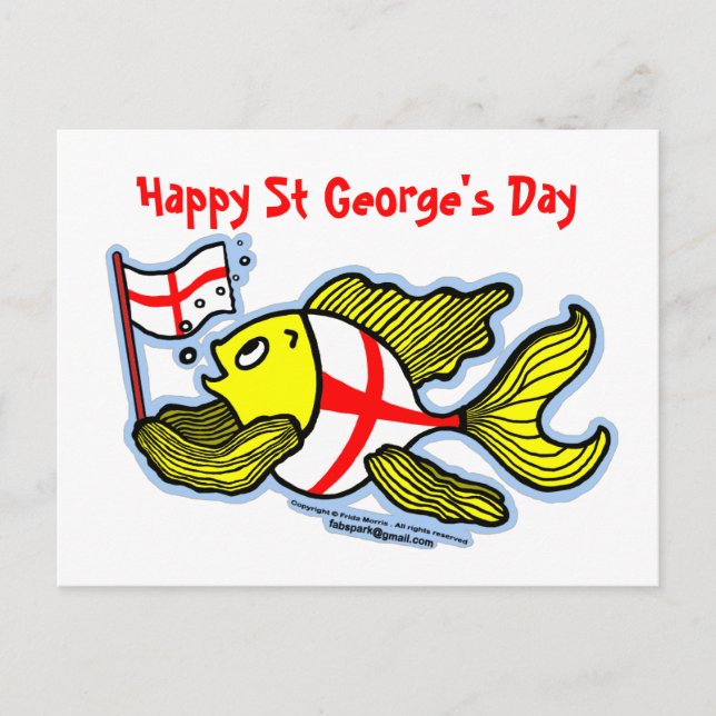Carte Postale Happy St Georges Day fun cartoon english flag fish (Devant)