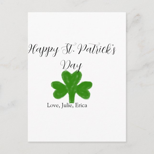 Carte Postale Happy St. Patrick's day green shamrock name  (Devant)