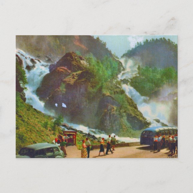 Carte Postale Hardanger, cascade de Latefoss, Norvège, Vintage (Devant)