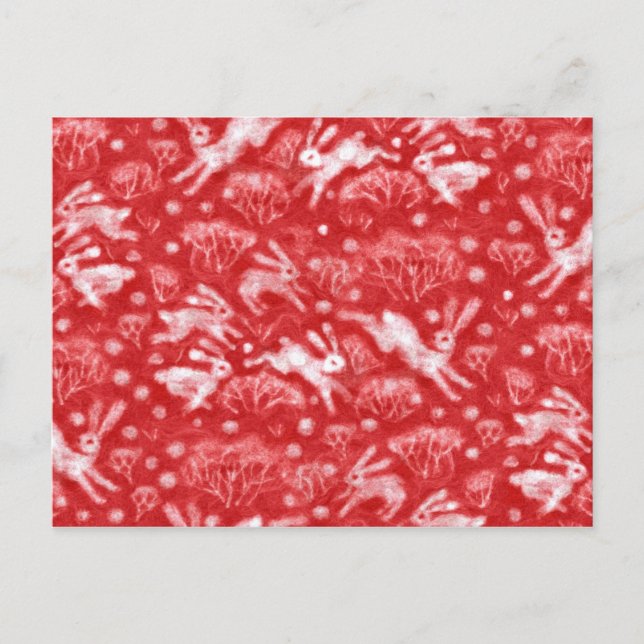 Carte Postale Hares Fil de neige lapins blancs Animaux d'hiver R (Devant)