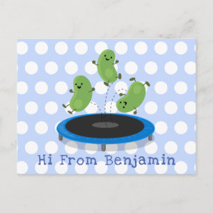 Carte Postale Haricots verts mignons sur dessin animé trampoline