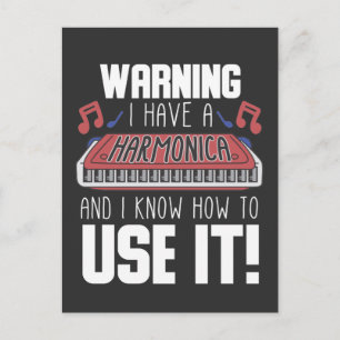Carte Postale Harmonica Player Warning Blues Music French Harpe
