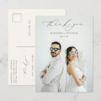 HARMONIE vert olive Script Mariage Photo Merci