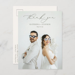 Carte Postale HARMONIE vert olive Script Mariage Photo Merci