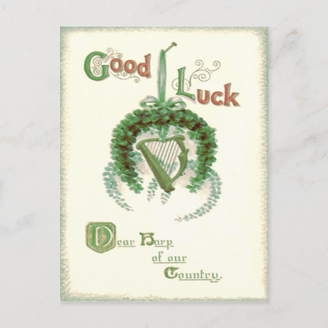 Carte Postale Harpe de fer à cheval shamrock d'Erin (Devant)