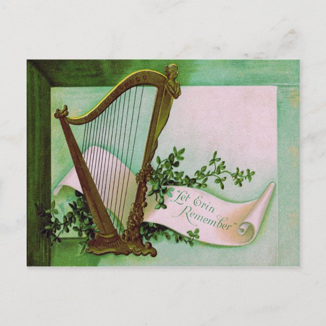 Carte Postale Harpe d'Erin Shamrock Green (Devant)