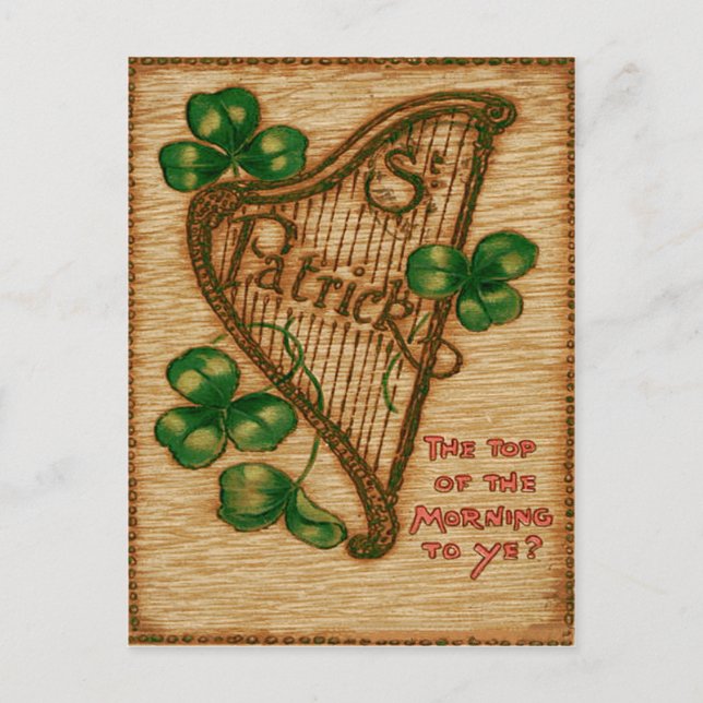 Carte Postale Harpe d'Erin Shamrock Haut du matin (Devant)
