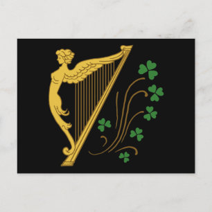 Carte Postale Harpe d'or St Patrick's Day et Shamrock