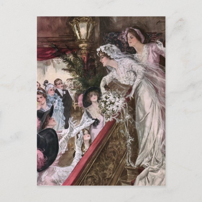 Carte Postale Harrison Fisher : Attrapez le bouquet nuptial (Devant)