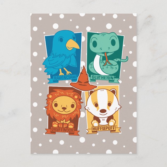 CARTE POSTALE HARRY POTTER™ | CARTOON HOGWARTS™ MAISONS (Devant)