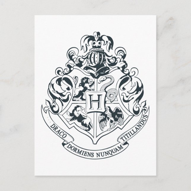 Carte Postale Harry Potter | Cimier de Poudlard - noir et blanc (Devant)