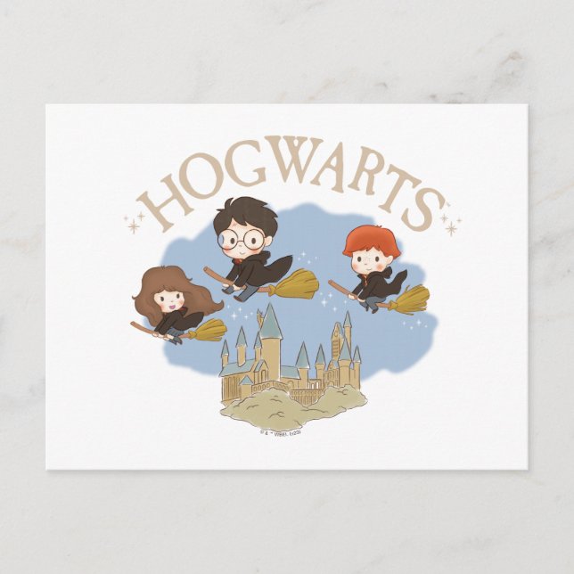 Carte Postale HARRY POTTER™, Hermione & Ron Fly Over HOGWARTS™ (Devant)