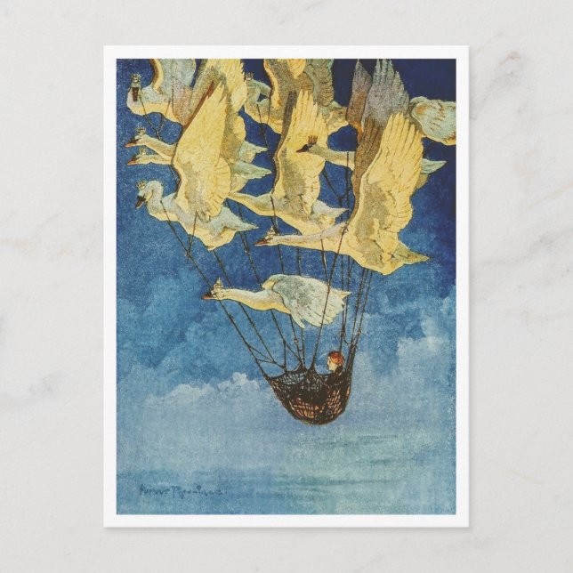 Carte Postale Harry Rountree Un enfant vole avec des cygnes sauv (Devant)