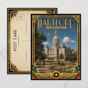 Carte Postale Hartford Connecticut Art Déco vintage de l'âge d'o