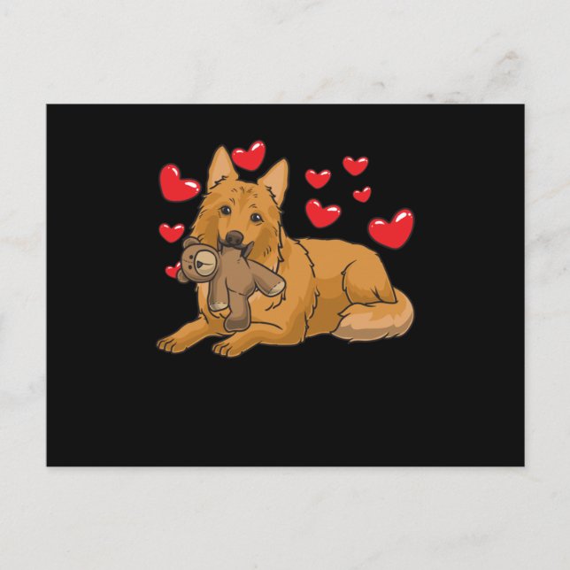 Carte Postale Harzer Fuchs Chien Avec Animal Farci Et Coeurs (Devant)