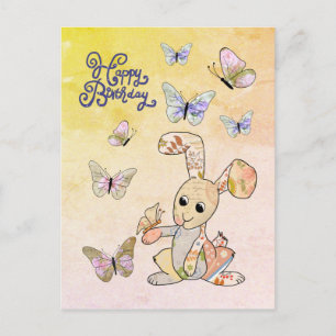 Carte Postale Hase und Schmetterlinge