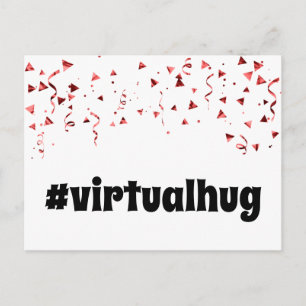 Carte Postale Hashtag Virtual Hug sur Fun Font avec Red Confetti