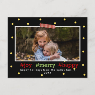 Carte Postale Hashtags de vacances, Joy Merry Happy Photo