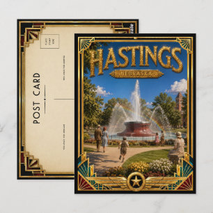 Carte Postale Hastings Nebraska Art Déco Vintage de l'Âge d'Or