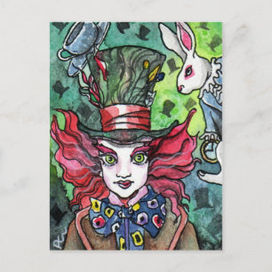 Carte Postale Hatter fou et lapin blanc