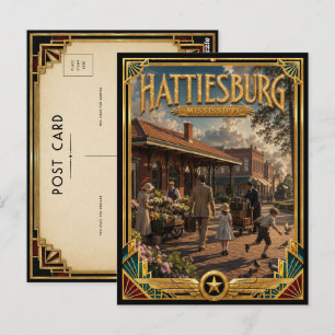 Carte Postale Hattiesburg Mississippi Art Déco Doré Vintage