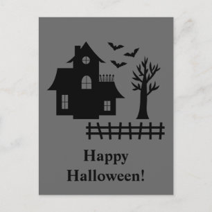 Carte Postale Hauné Maison Silhouette avec chauves-souris gris H