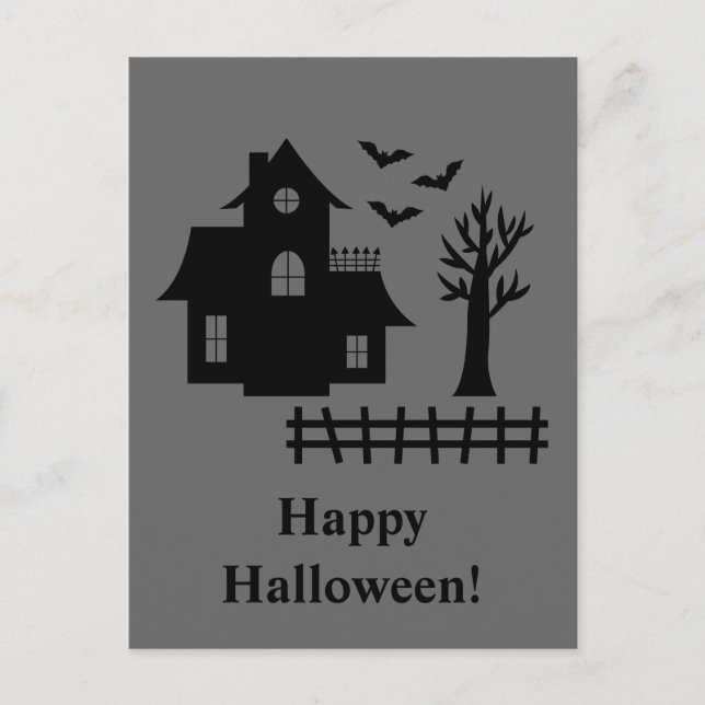 Carte Postale Hauné Maison Silhouette avec chauves-souris gris H (Devant)