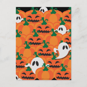 Carte Postale Haunted Halloween Citrouille Patch Ghosts