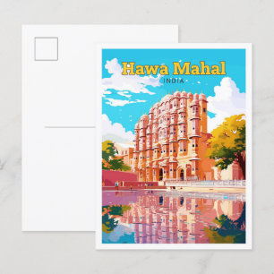 Carte Postale Hawa Mahal Inde Illustration Vintage Voyage
