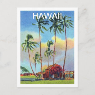 Carte Postale Hawaï, île tropicale, vieille maisonnette avec des
