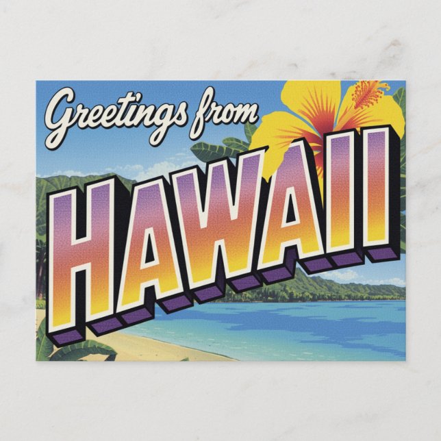 Carte Postale Hawaii Beach and Hibiscus (Devant)