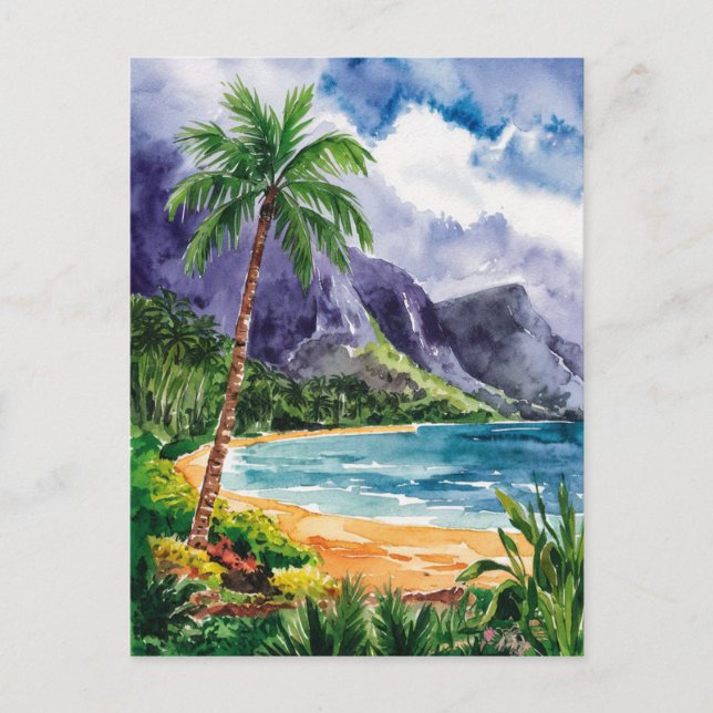 Carte Postale Hawaii Beach Aquarelle Peinture Voyage (Devant)