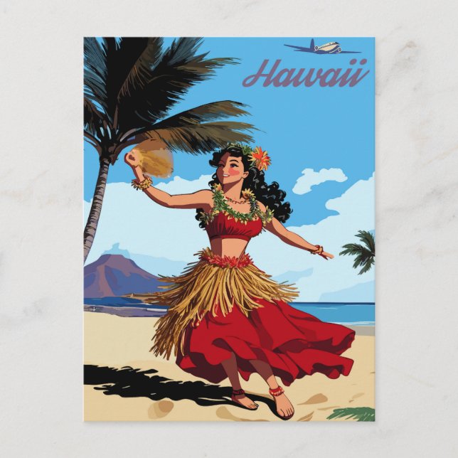 Carte Postale Hawaii, Dancing Hula Girl at the Beach, Travel (Devant)