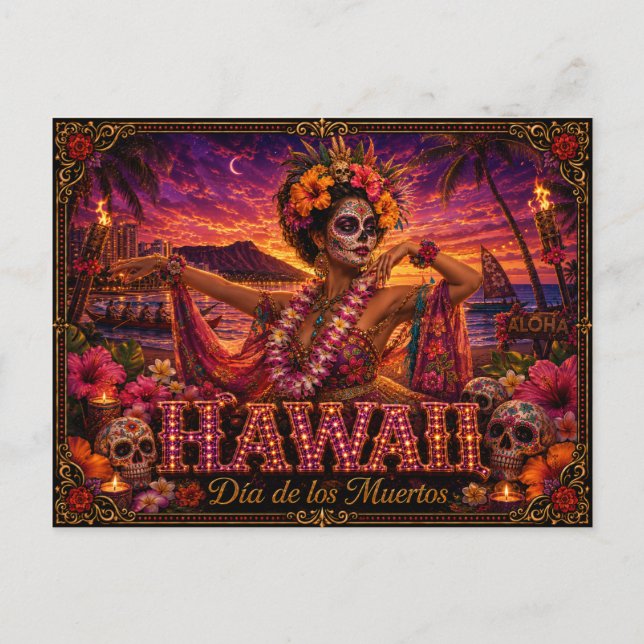 Carte Postale Hawaii Día de los Muertos Rétro (Devant)
