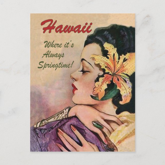 Carte Postale Hawaii, femme avec une grande fleur tropique dans  (Devant)